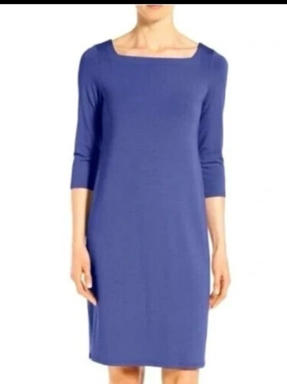 Eileen Fisher Periwinkle Square-Neck Long Sleeve Sheath Dress